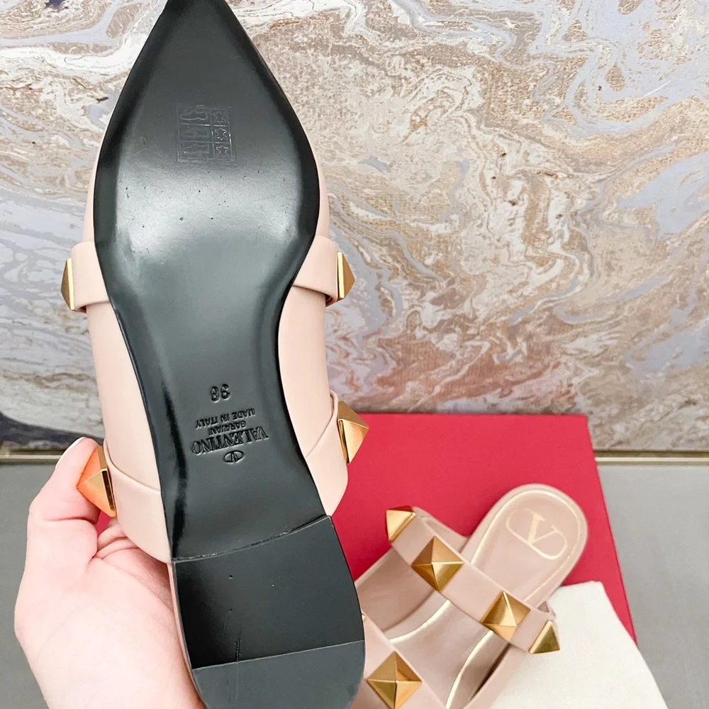 Sold! New! Valentino Calfskin Roman Stud Flat Mules - Picture 6 of 10